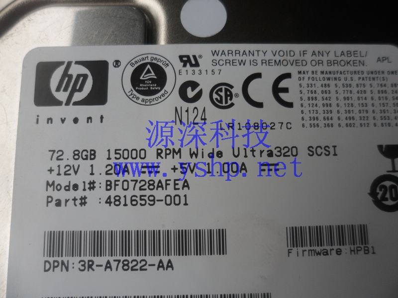 上海源深科技 Shanghai   HP 原装 72.8G 15K ultra320 SCSI Hard disk   481659-001 高清图片