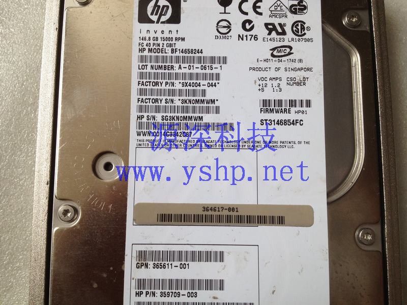上海源深科技 Shanghai   HP 146.8G FC 2GB 15K光纤 Hard disk   BF14658244 ST3146854FC 高清图片