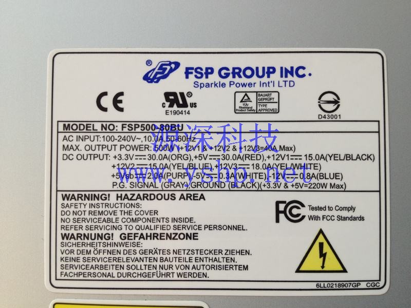 上海源深科技 Shanghai   SPARKLE FSP500-80BU 1UEquipment power supply FSP500-80BUR 9PB5000112 高清图片